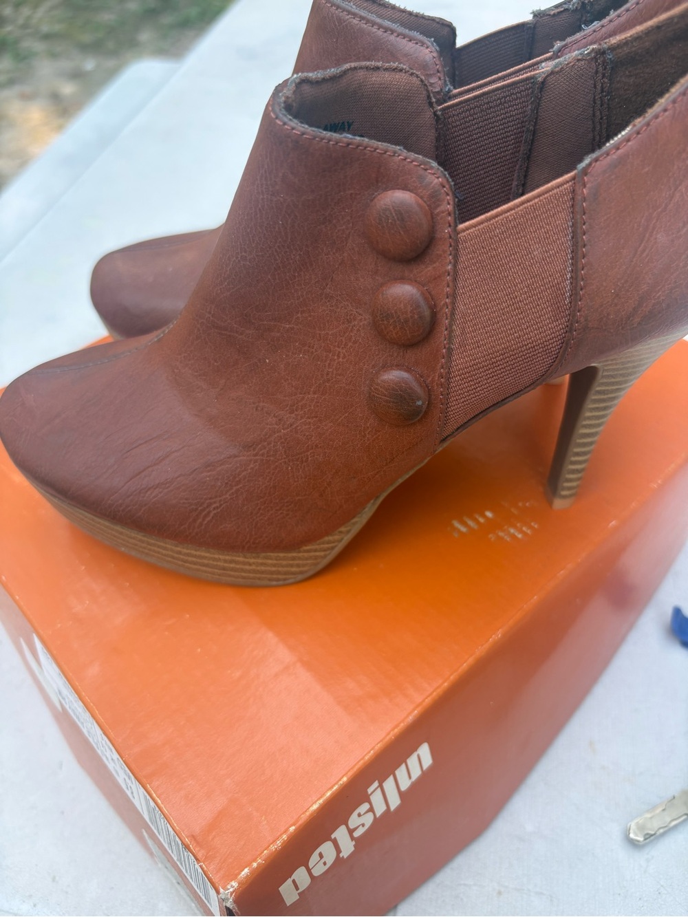 Unlisted Brown Button-Accent High Heel Ankle Booties